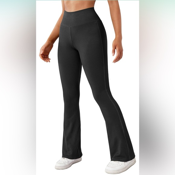 SUUKSESS Women Ribbed Seamless Flare Leggings Bootcut High Waist Yoga Pants - Picture 1 of 9